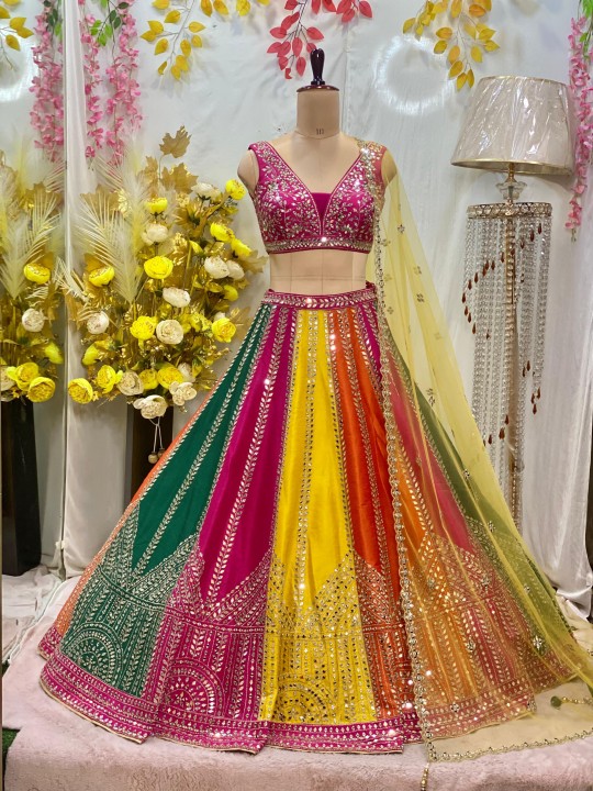 MULTI COLOUR LEHANGA SPECIAL FOR MEHANDI AND JAAGO - Madaan Cloth House