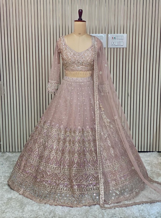 baby pink beautifull lehanga with hand emroidery - Madaan Cloth House